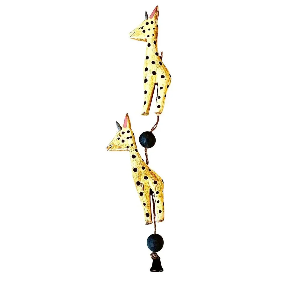 Giraffe Decor Hanging Ornament Vintage Wood + Fabric - Lot of 3 as is flaw
